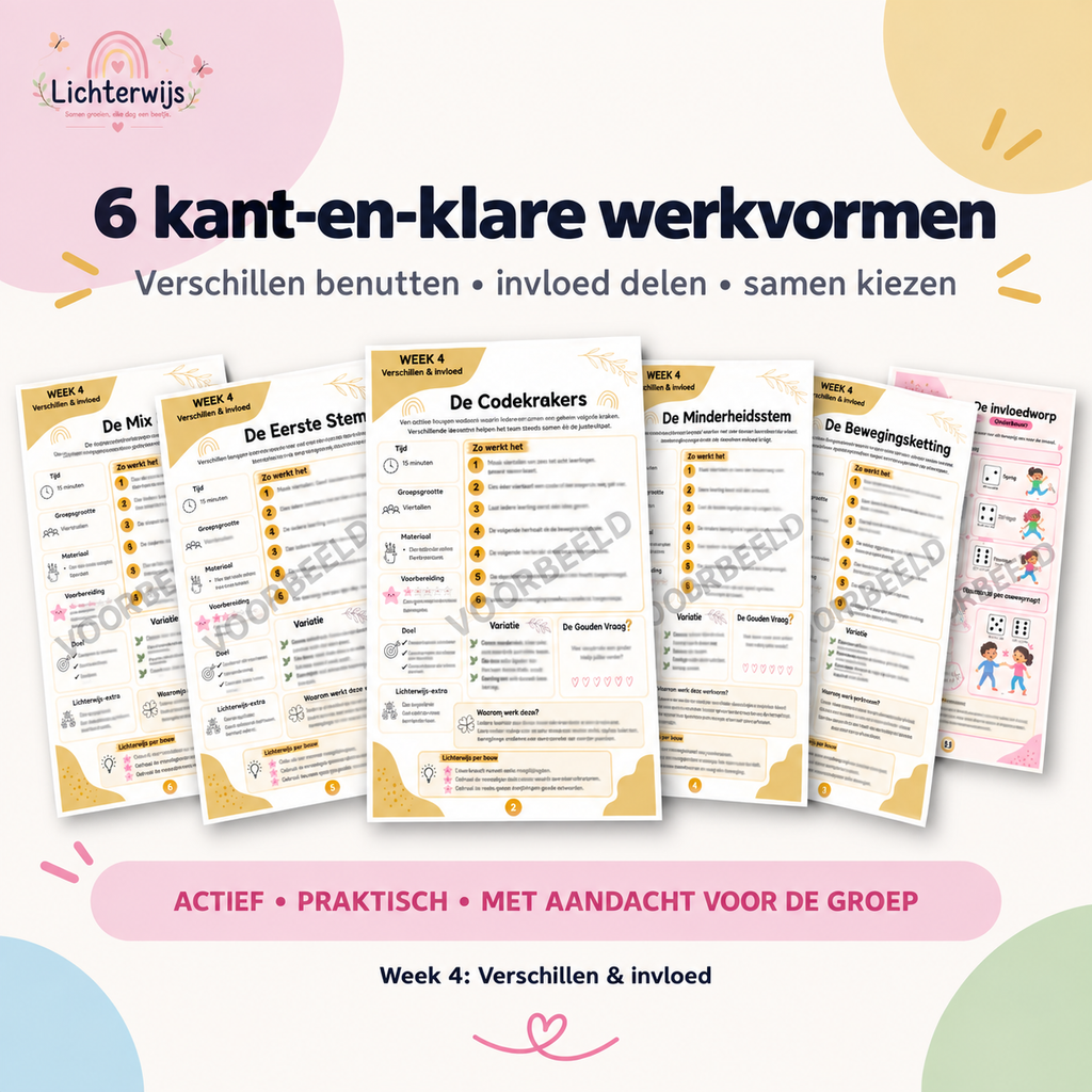 Zes praktische Gouden Weken werkvormen voor verschillen, invloed en samen kiezen in de klas