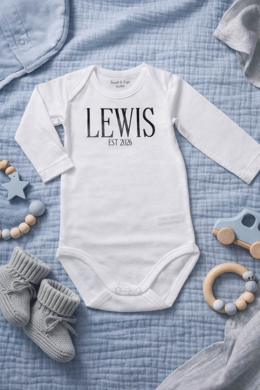 Baby Romper gepersonaliseerd met naam en geboortejaar gemaakt door Bicreatief