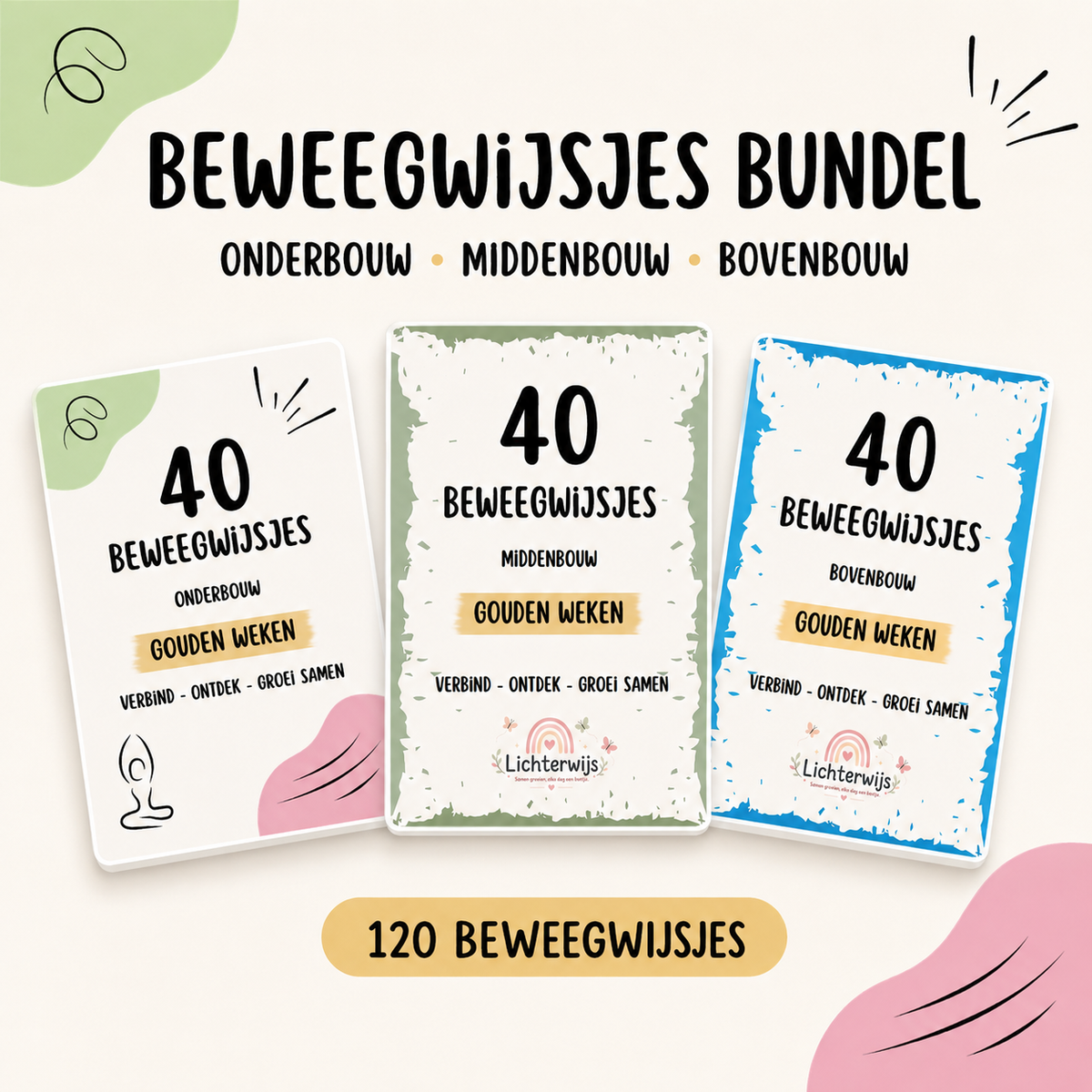 Beweegwijsjes – Complete set | 120 beweegkaarten voor onderbouw, middenbouw & bovenbouw