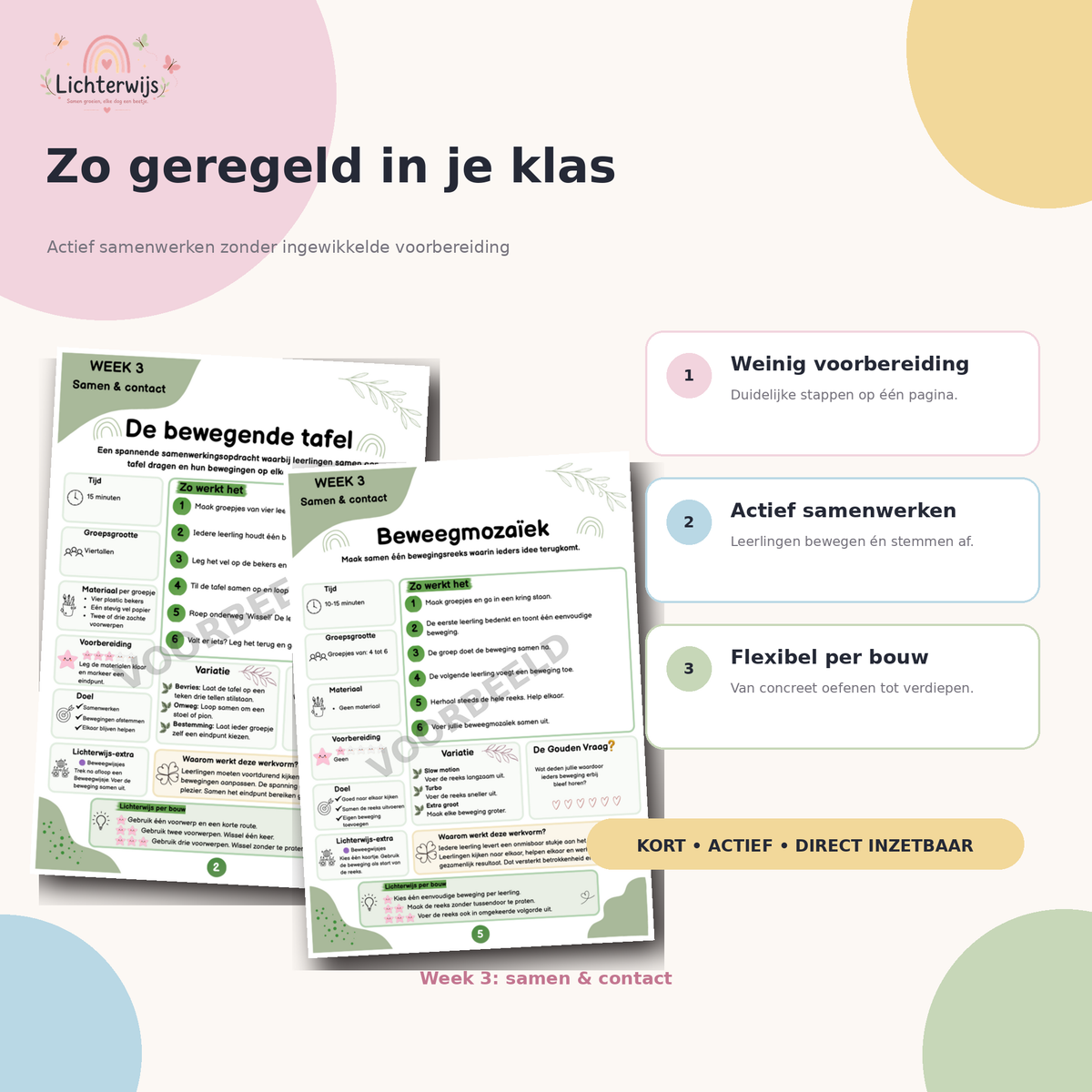 Gouden Weken Week 3 activiteiten met weinig voorbereiding voor actief samenwerken en groepsvorming