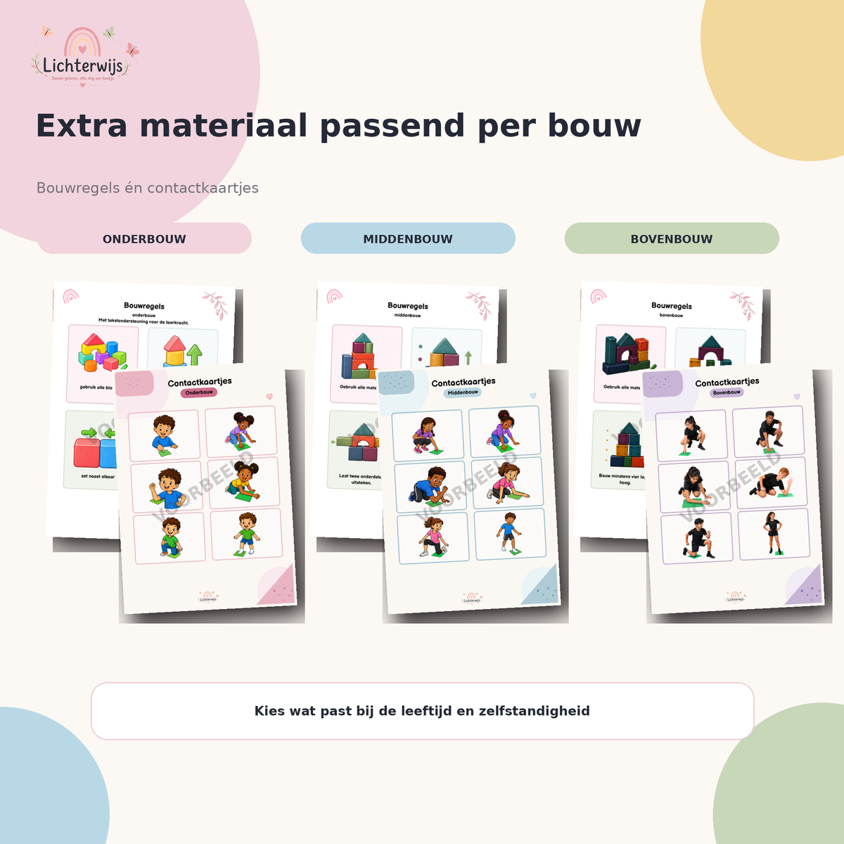 Bouwregels en contactkaartjes voor onderbouw middenbouw en bovenbouw bij Gouden Weken Week 3