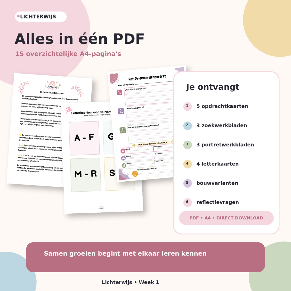 Inhoud van het Lichterwijs kennismakingspakket Gouden Weken met 15 A4-pagina's