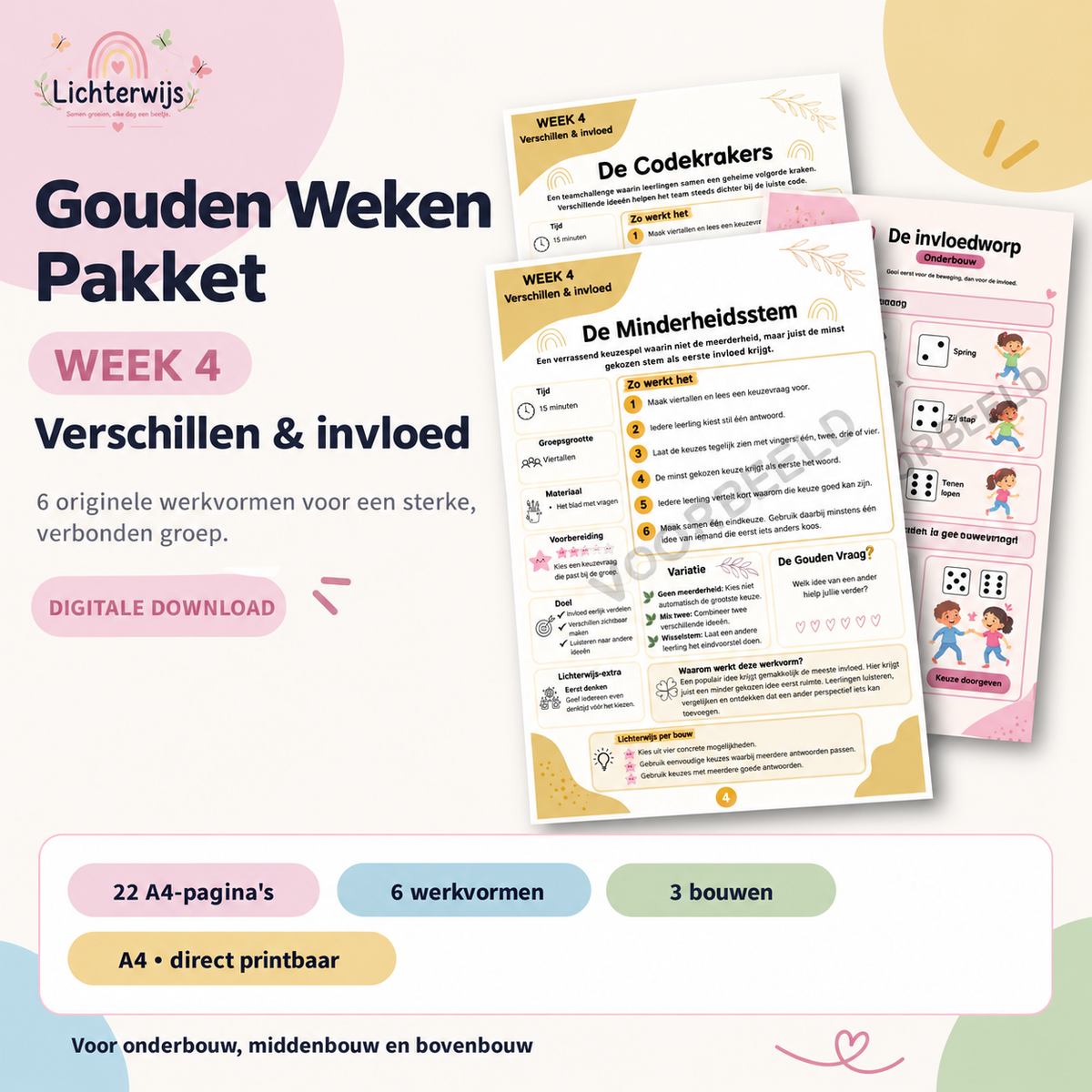 Kennismakingspakket Gouden Weken Week 4 verschillen en invloed, 6 werkvormen en extra's Lichterwijs