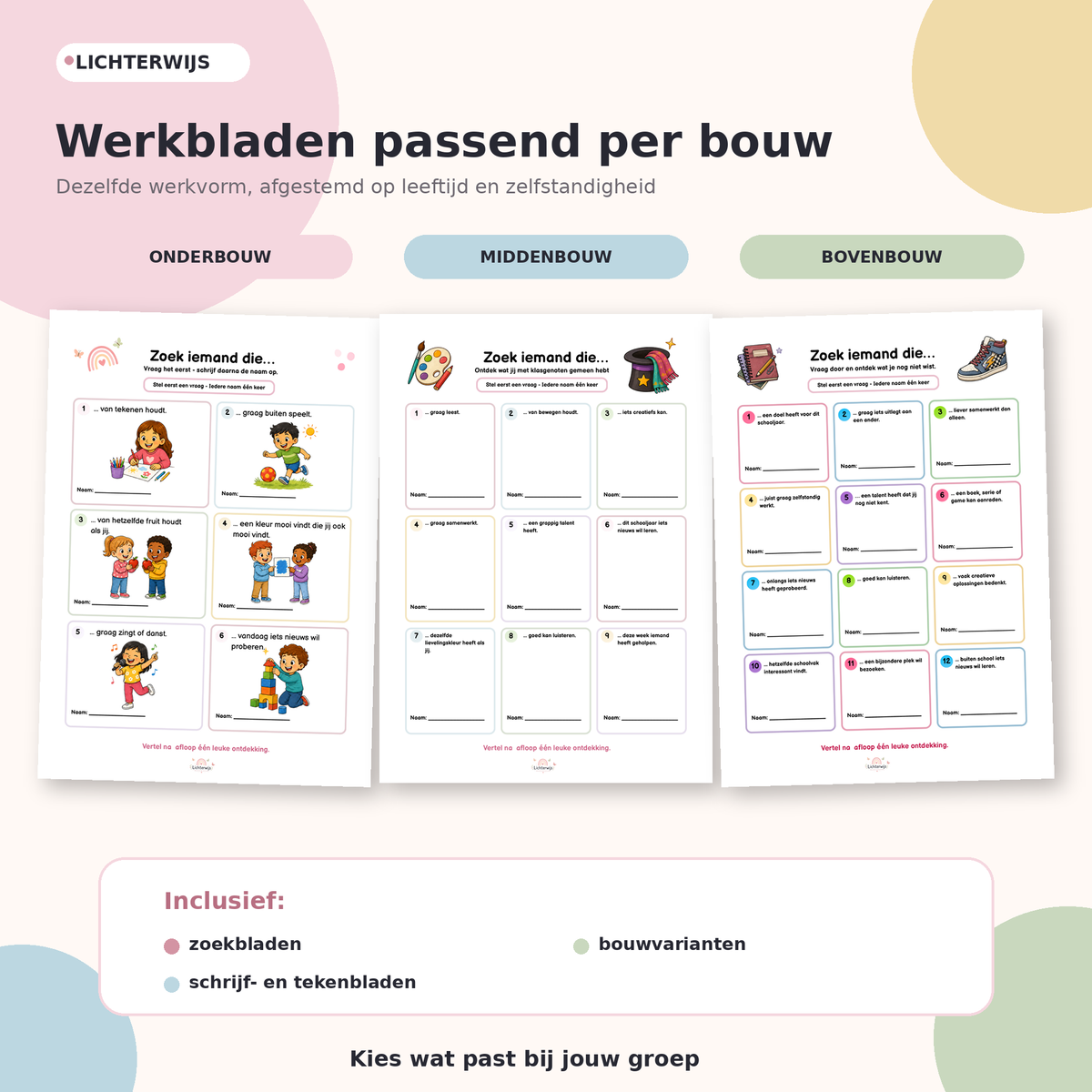 Werkbladen voor onderbouw, middenbouw en bovenbouw uit het Gouden Weken pakket