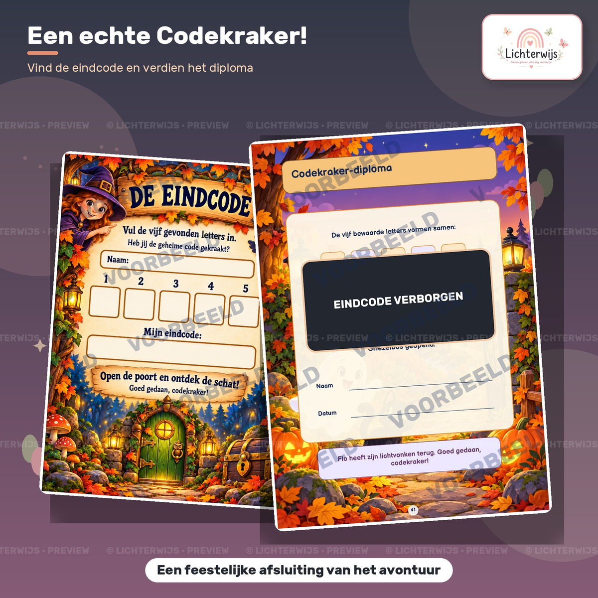 Invulblad voor de geheime eindcode en Codekraker-diploma uit Codekrakers in het Griezelbos